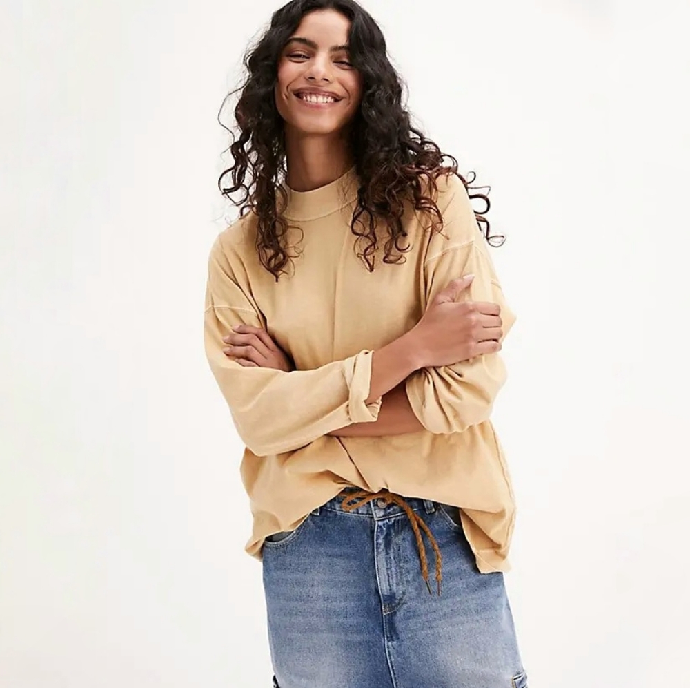 Free People We the Free Be Free Tunic Long Sleeve Top Yellow Size Small